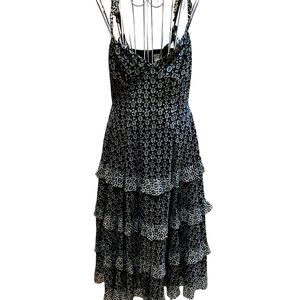 NWOT La Vie sun dress in beautiful blue and metallic material. Size Small